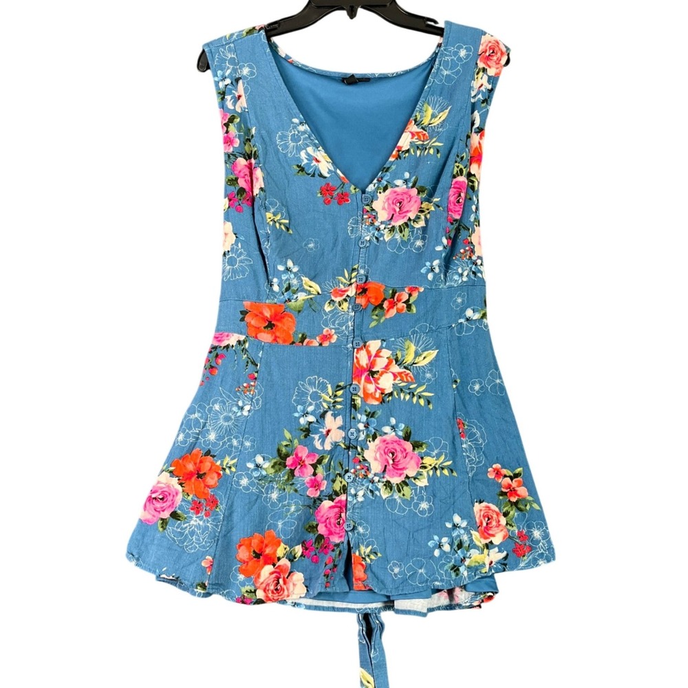 Torrid‎ Floral Button Front Sleeveless Peplum Blouse Blue Flower Print 5 Womens
